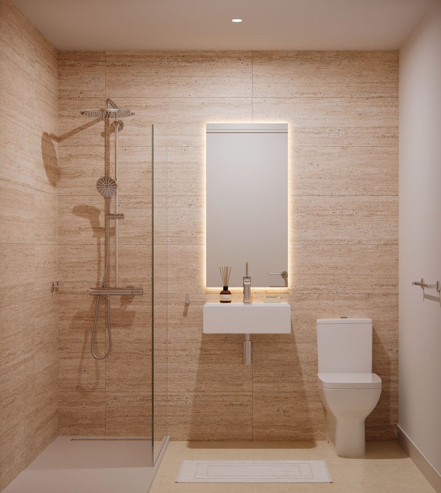 12 modern bathroom with shower and lit mirror